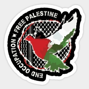 End Occupation Free Palestine with Palestinian Arabic Kufiya Hatta Pattern -wht Sticker